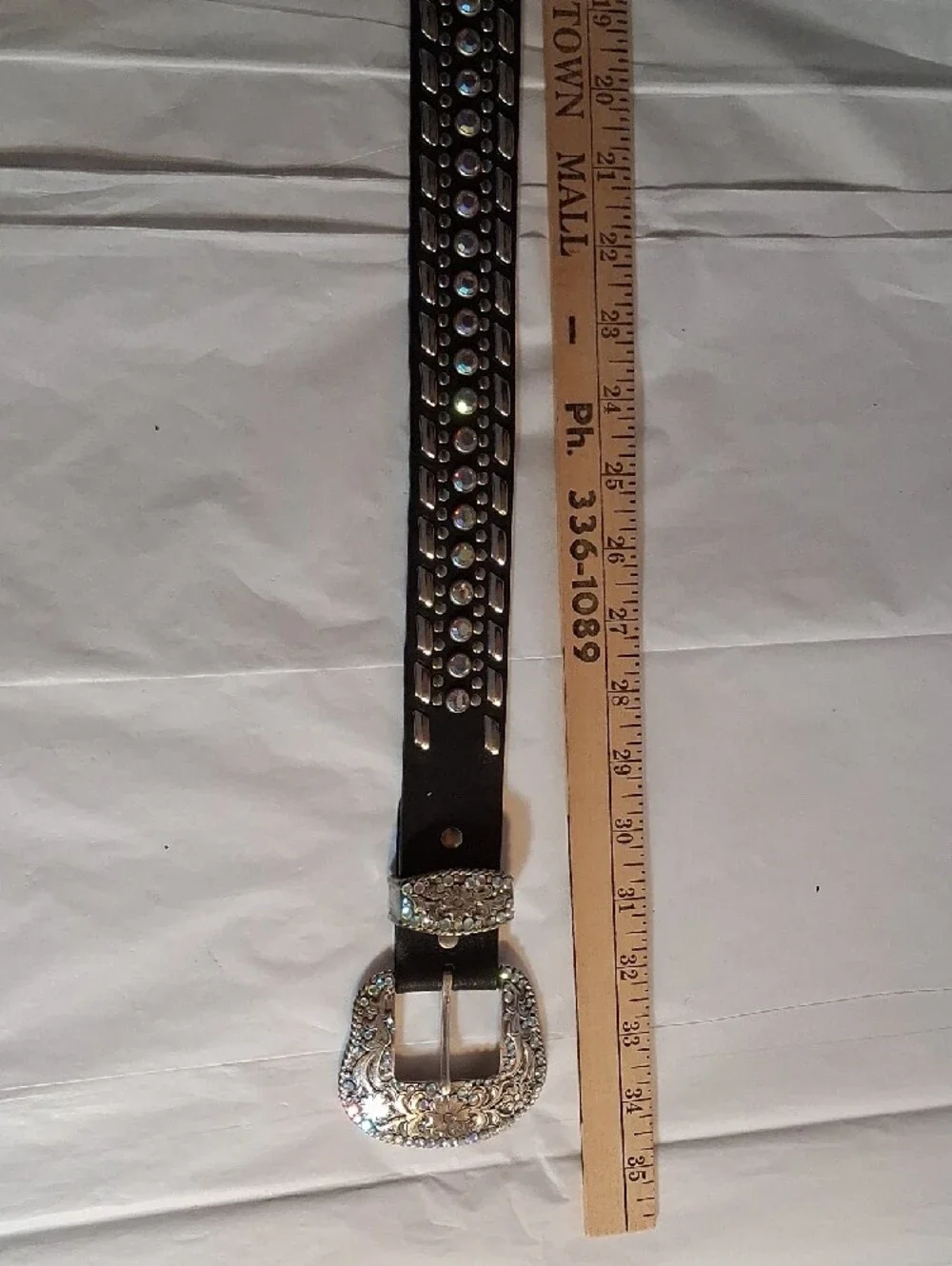 Black Rhinestone Western Belt with Ornate Silver Buckle - Nocona